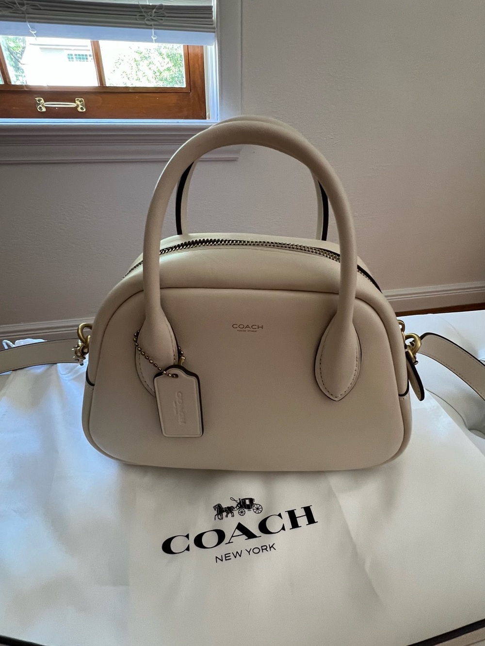COACH Cream Pebbled Leather Dome Satchel